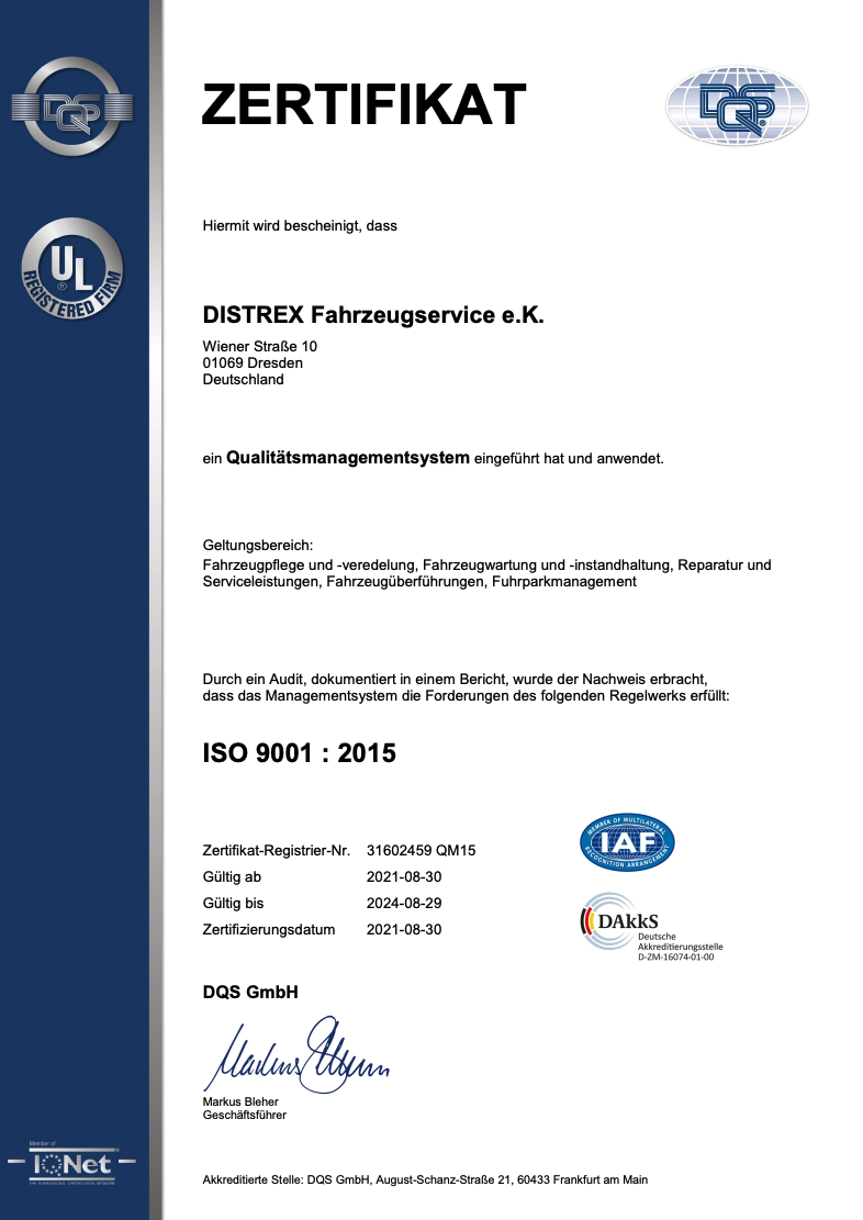 DISTREX Fahrzeugservice e.K. - CERTIFICATE - deutsch - 2021-08-30 - QM15 (1)